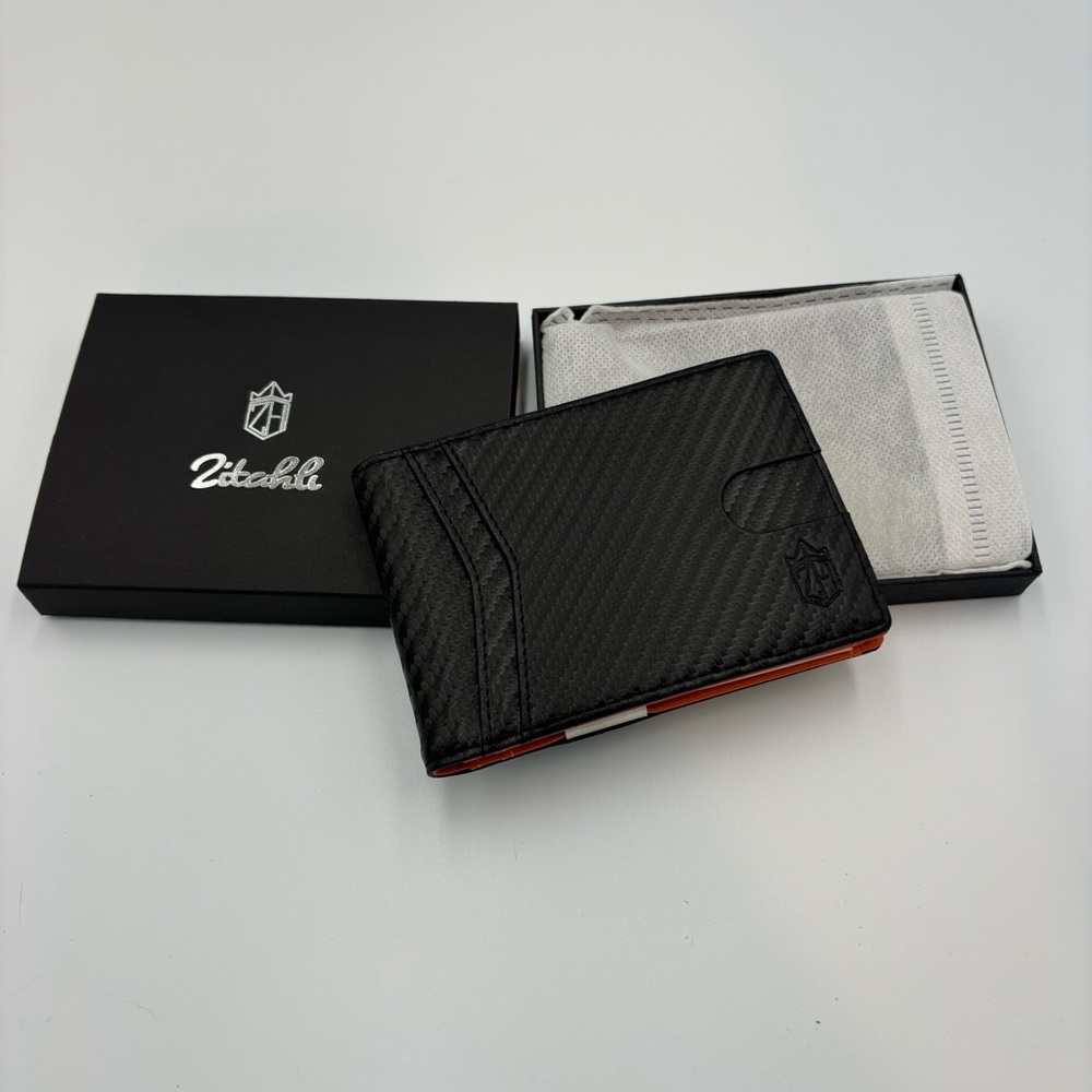 Zitahli Minimalist Wallet RFID Blocking Money Clip Black Carbon Fiber NEW